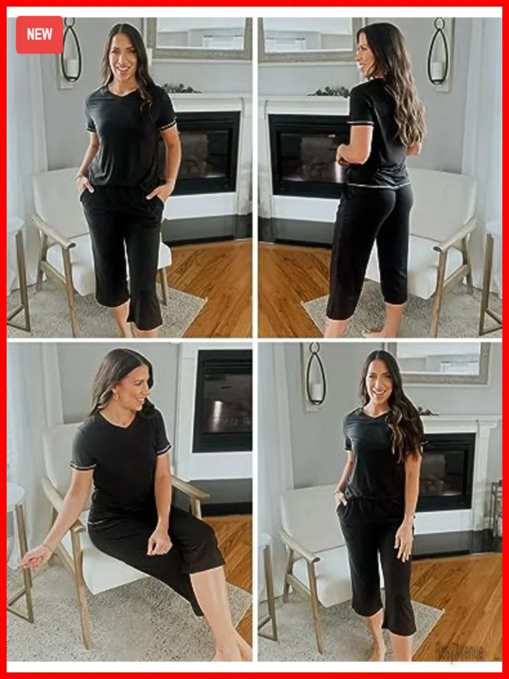 Short Sleeve V-Neck Capri Pajama Set with Pockets